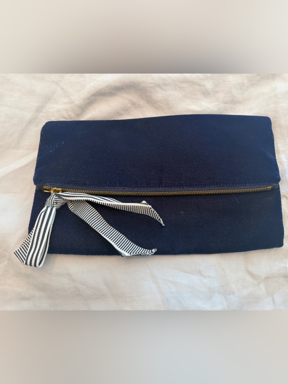 J.crew Navy Fold-Over Clutch with Striped Ribbon